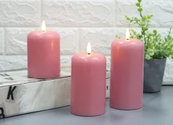 Abgerundete Led-Kerzen Aus Echtwachs 3Er-Set Rosa
