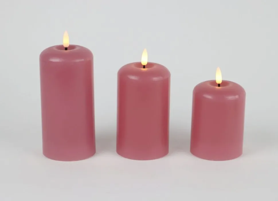 Abgerundete Led-Kerzen Aus Echtwachs 3Er-Set Rosa