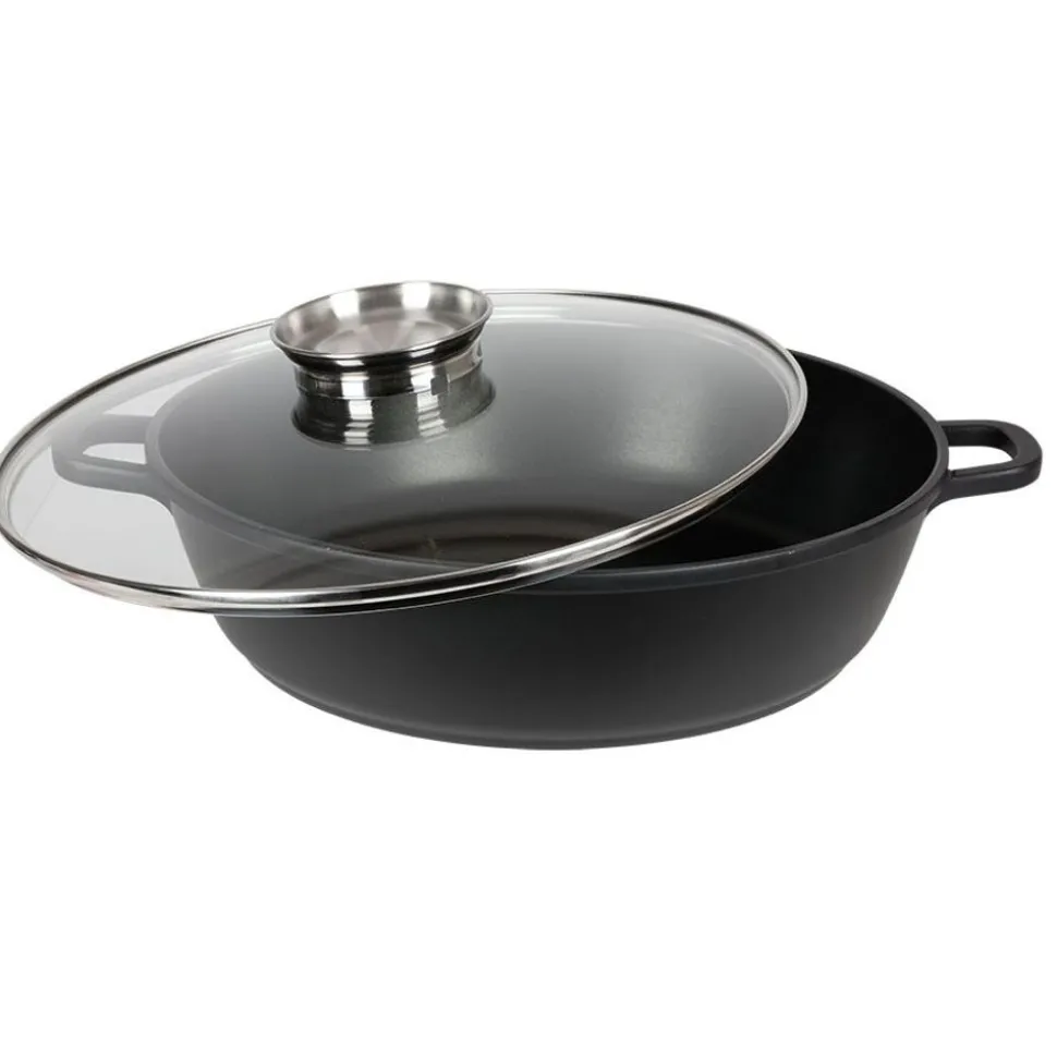 Aluguss-Servierpfanne Mit Glasdeckel Und Aromaknopf 32Cm