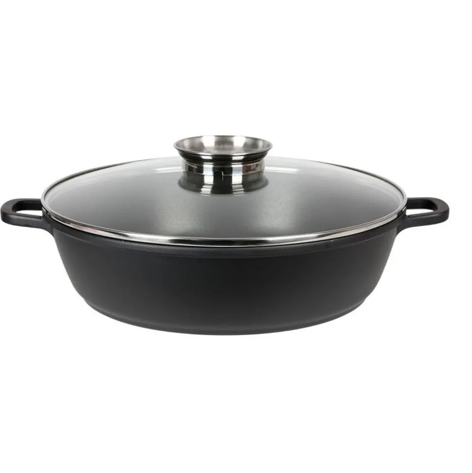 Aluguss-Servierpfanne Mit Glasdeckel Und Aromaknopf 32Cm