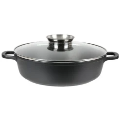 Aluguss-Servierpfanne Mit Glasdeckel Und Aromaknopf 28Cm