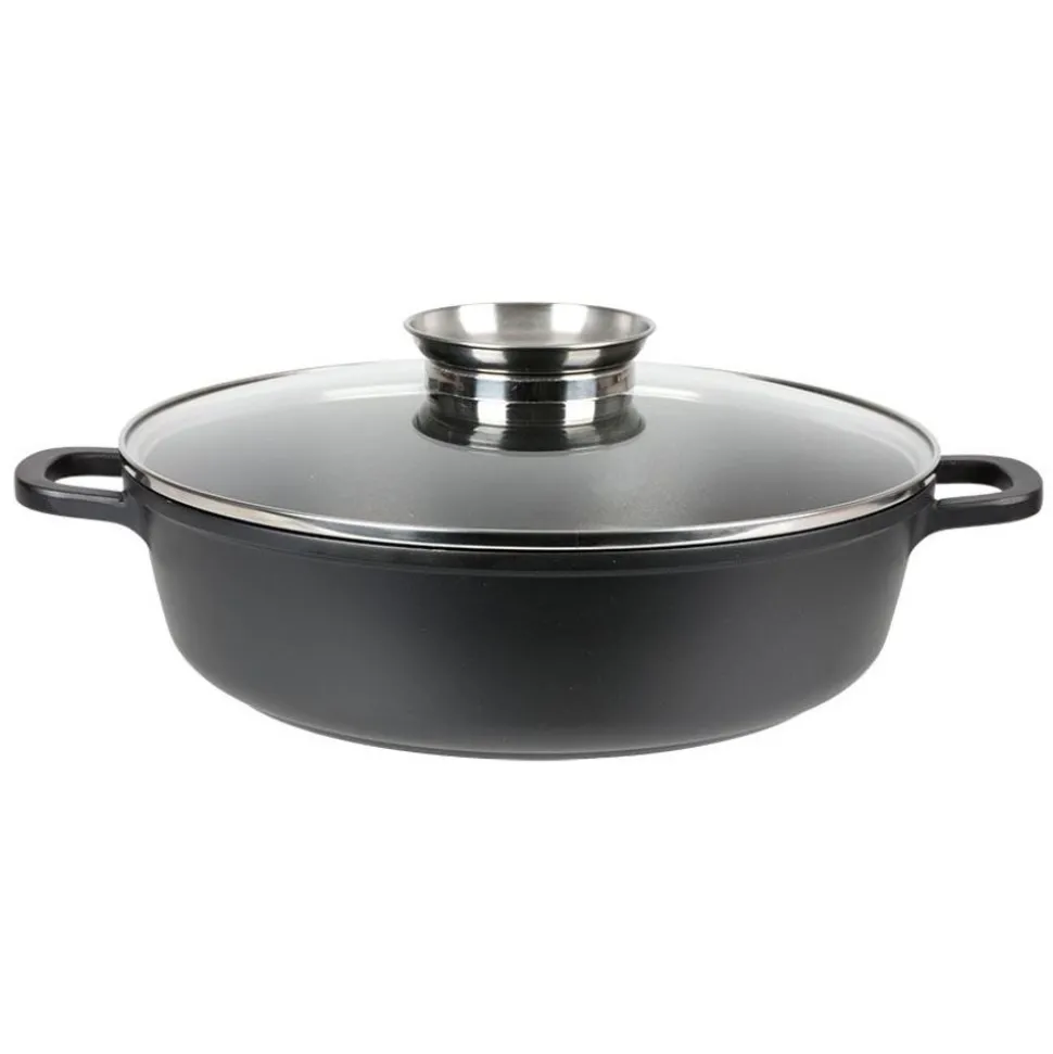 Aluguss-Servierpfanne Mit Glasdeckel Und Aromaknopf 28Cm