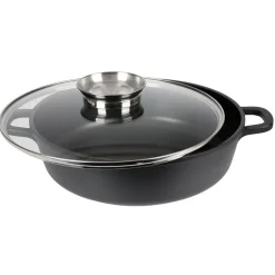 Aluguss-Servierpfanne Mit Glasdeckel Und Aromaknopf 24Cm