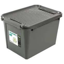 Aufbewahrungsbox Recycled Mit Deckel Und Rollen 60L Grau