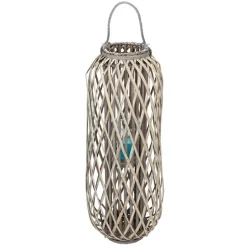 Bambuslaterne Mit Glaswindlicht 33X90Cm