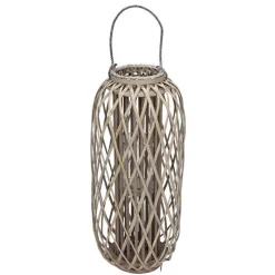 Bambuslaterne Mit Glaswindlicht 29X70Cm