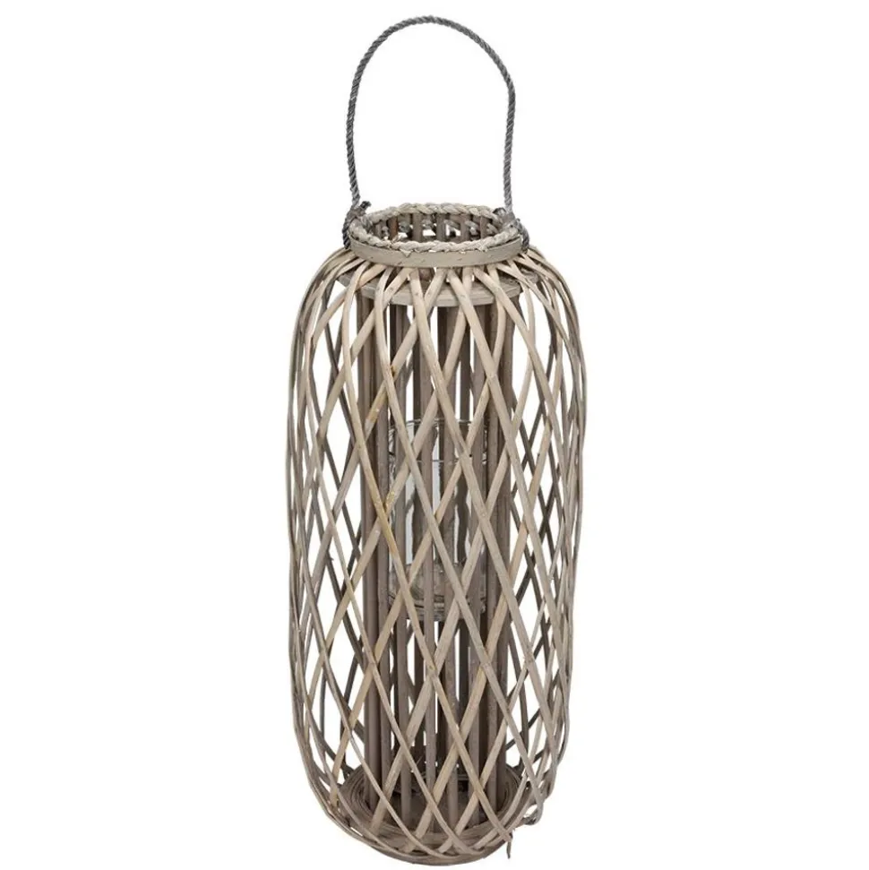 Bambuslaterne Mit Glaswindlicht 29X70Cm