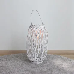Bambuslaterne Mit Glaswindlicht 28X50Cm White-Washed