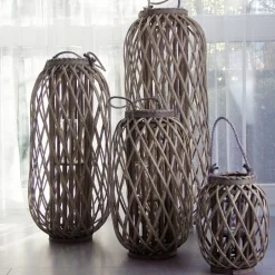 Bambuslaterne Mit Glaswindlicht 20X30Cm