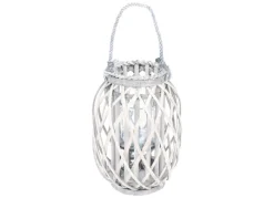 Bambuslaterne Mit Glaswindlicht 23X30Cm White-Washed