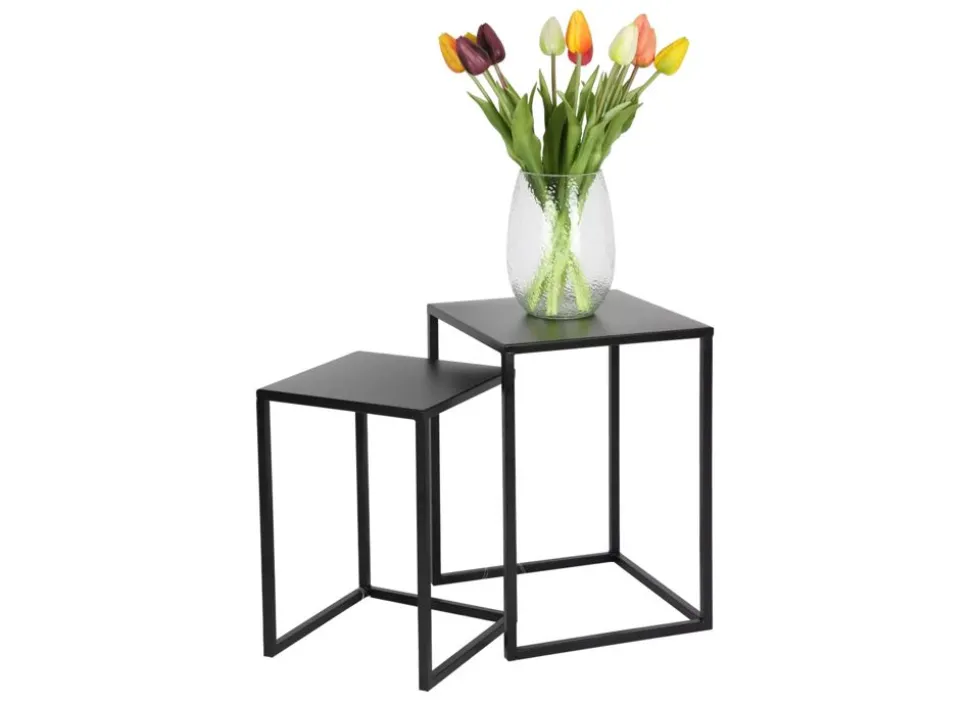 Beistelltische Aus Metall 2Er-Set Schwarz