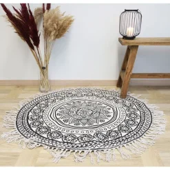 Boho-Teppich Mit Fransen 90Cm Natur/Schwarz