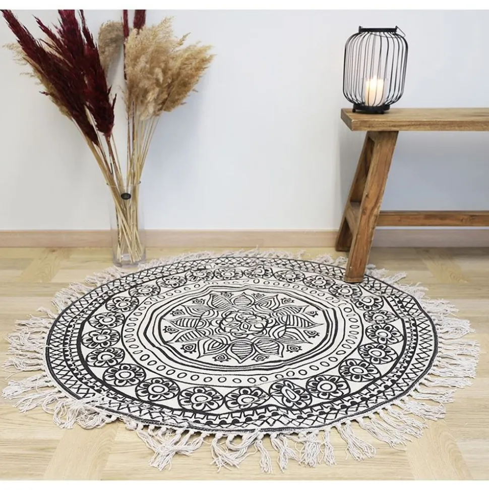 Boho-Teppich Mit Fransen 90Cm Natur/Schwarz