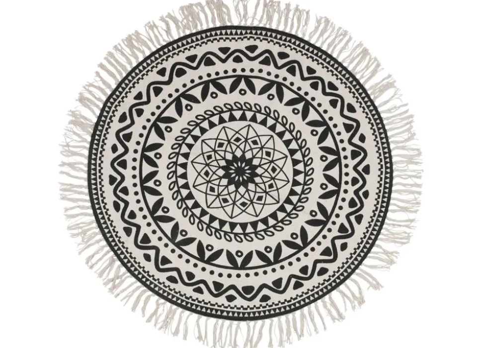 Boho-Teppich Mit Fransen 90Cm Natur/Schwarz