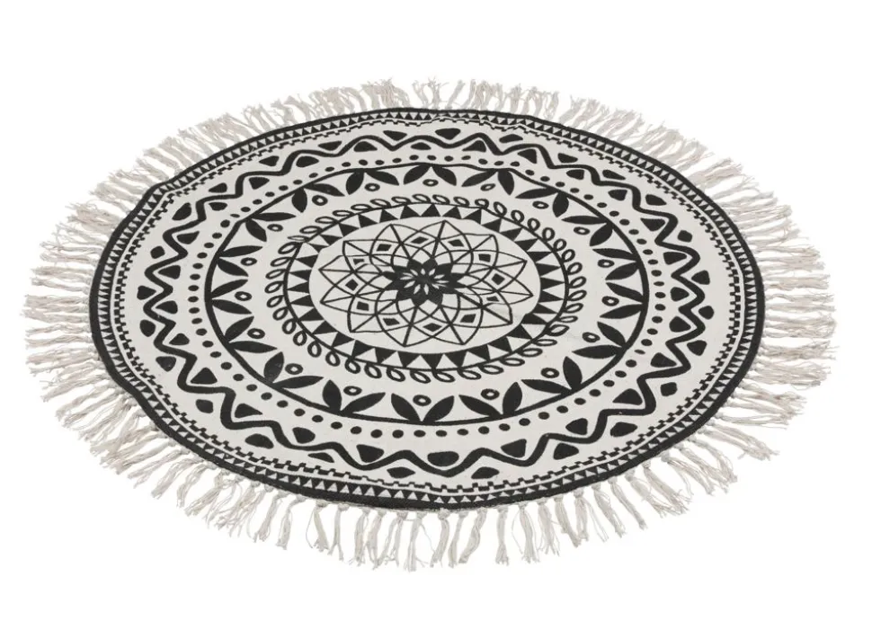 Boho-Teppich Mit Fransen 90Cm Natur/Schwarz