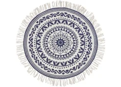 Boho-Teppich Mit Fransen 90Cm Natur/Dunkelblau