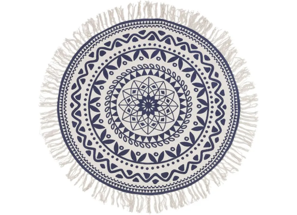 Boho-Teppich Mit Fransen 90Cm Natur/Dunkelblau
