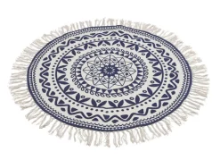 Boho-Teppich Mit Fransen 90Cm Natur/Dunkelblau