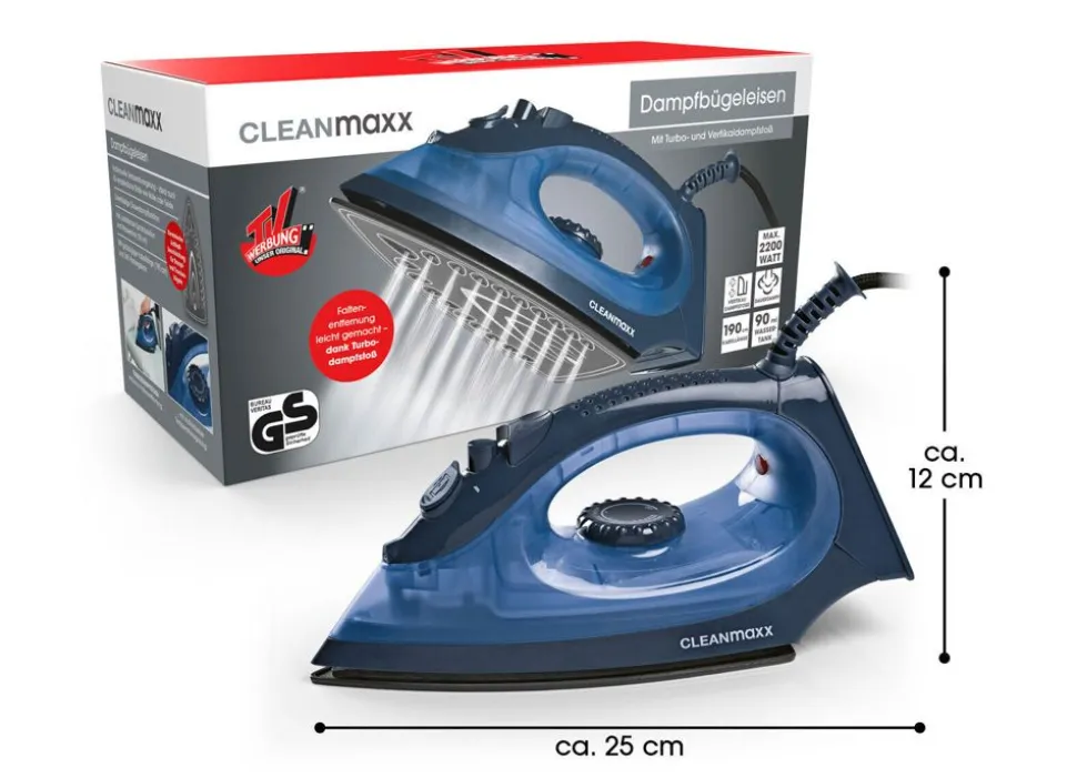 Cleanmaxx Dampfbugeleisen Mit Keramiksohle 2200W Blau/Dunkelblau