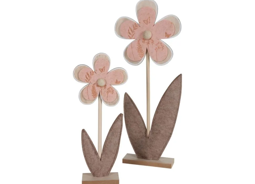 Deko-Blume Aus Filz Und Holz 2Er-Set