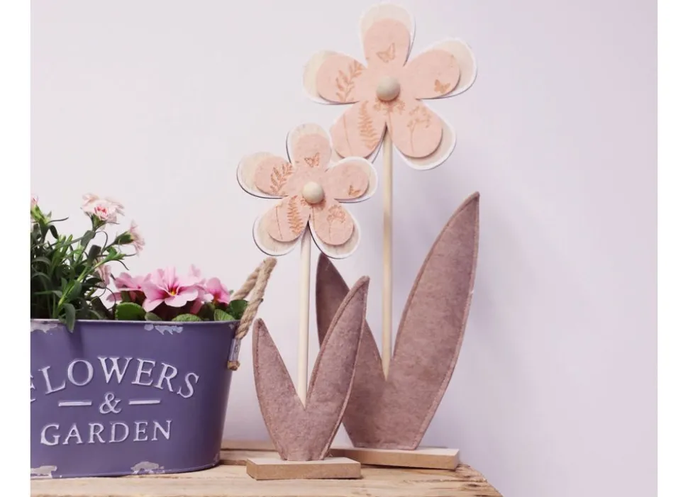 Deko-Blume Aus Filz Und Holz 2Er-Set