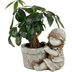 Dekofigur Kind Mit Blumentopf 30X26Cm Grau