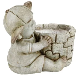 Dekofigur Kind Mit Blumentopf 30X26Cm Grau