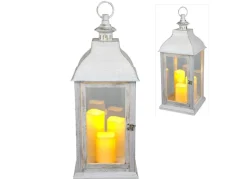 Deko-Laterne Mit 3 Led-Kerzen Und Timerfunktion Weis