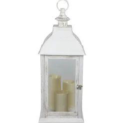 Deko-Laterne Mit 3 Led-Kerzen Und Timerfunktion Weis