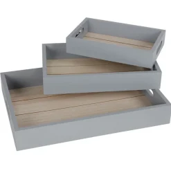 Dekotablett-Set Aus Holz 3-Teilig Grau