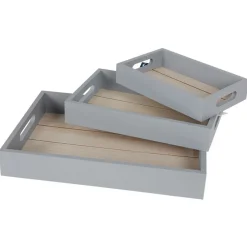Dekotablett-Set Aus Holz 3-Teilig Grau