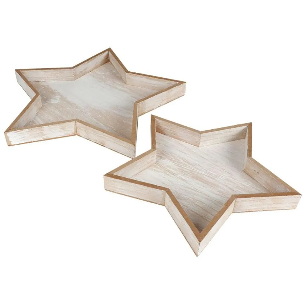 Dekotablett-Set Stern 2-Teilig Aus Holz Natur Im Used-Look