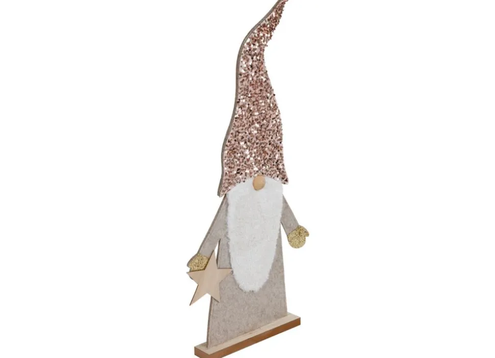 Deko-Wichtel Aus Holz Mit Pailletten-Zipfelmutze 84Cm Zartrosa