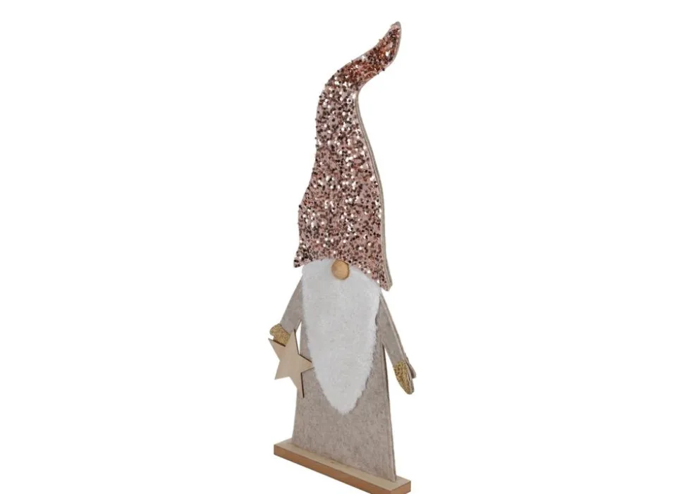 Deko-Wichtel Aus Holz Mit Pailletten-Zipfelmutze 84Cm Zartrosa