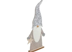 Deko-Wichtel Aus Holz Mit Pailletten-Zipfelmutze 83Cm Hellgrau