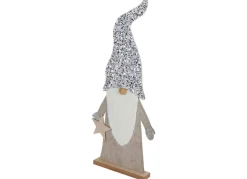 Deko-Wichtel Aus Holz Mit Pailletten-Zipfelmutze 83Cm Hellgrau