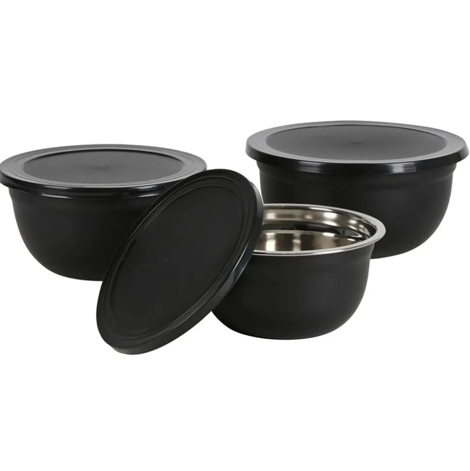 Edelstahl-Schussel-Set Mit Deckel Schwarz 3-Teilig