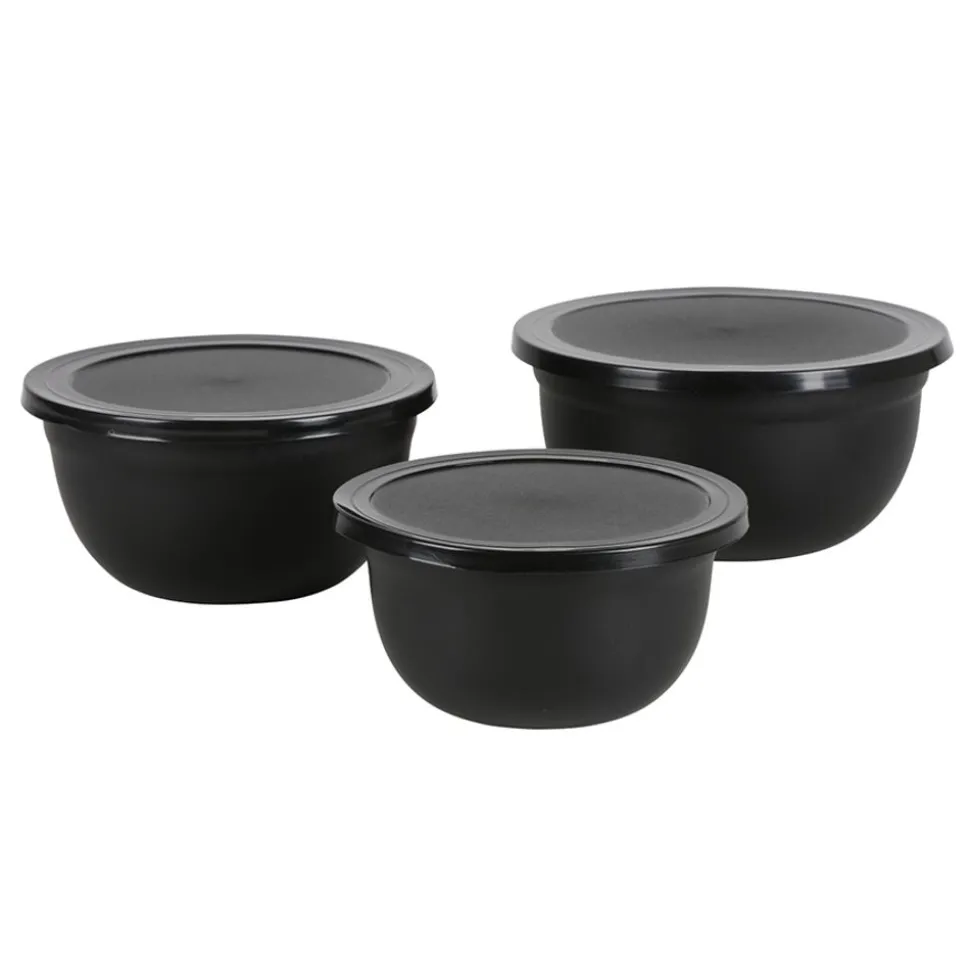 Edelstahl-Schussel-Set Mit Deckel Schwarz 3-Teilig