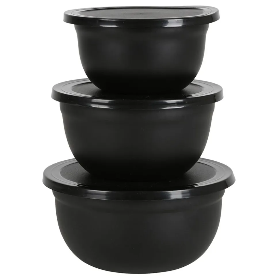 Edelstahl-Schussel-Set Mit Deckel Schwarz 3-Teilig