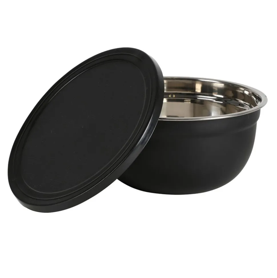 Edelstahl-Schussel-Set Mit Deckel Schwarz 3-Teilig