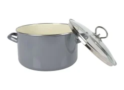 Emaille-Fleischtopf Mit Glasdeckel 24Cm Grau