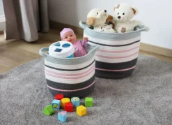 2Er-Set SeilKörbe Aus Baumwolle Gestreift Rosa