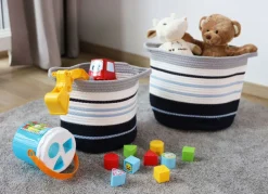 2Er-Set SeilKörbe Aus Baumwolle Gestreift Blau
