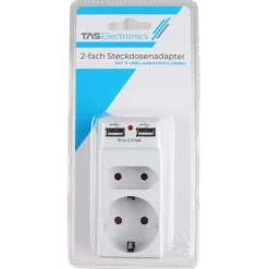 2-Fach Steckdosenadapter Mit 2 Usb-Anschlussen
