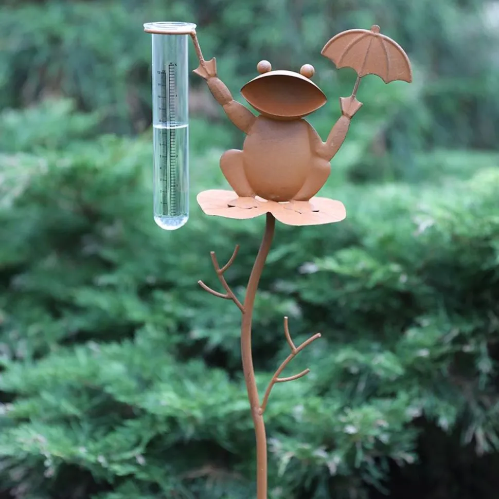 Gartenstecker Regenmesser Frosch 99Cm Rostbraun