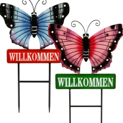 Gartenstecker Schmetterling Willkommen 60Cm