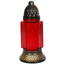 Glas-Grablicht Kreuz Mit Kerze 24Cm Rot