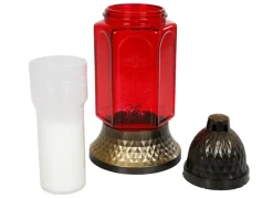 Glas-Grablicht Kreuz Mit Kerze 24Cm Rot