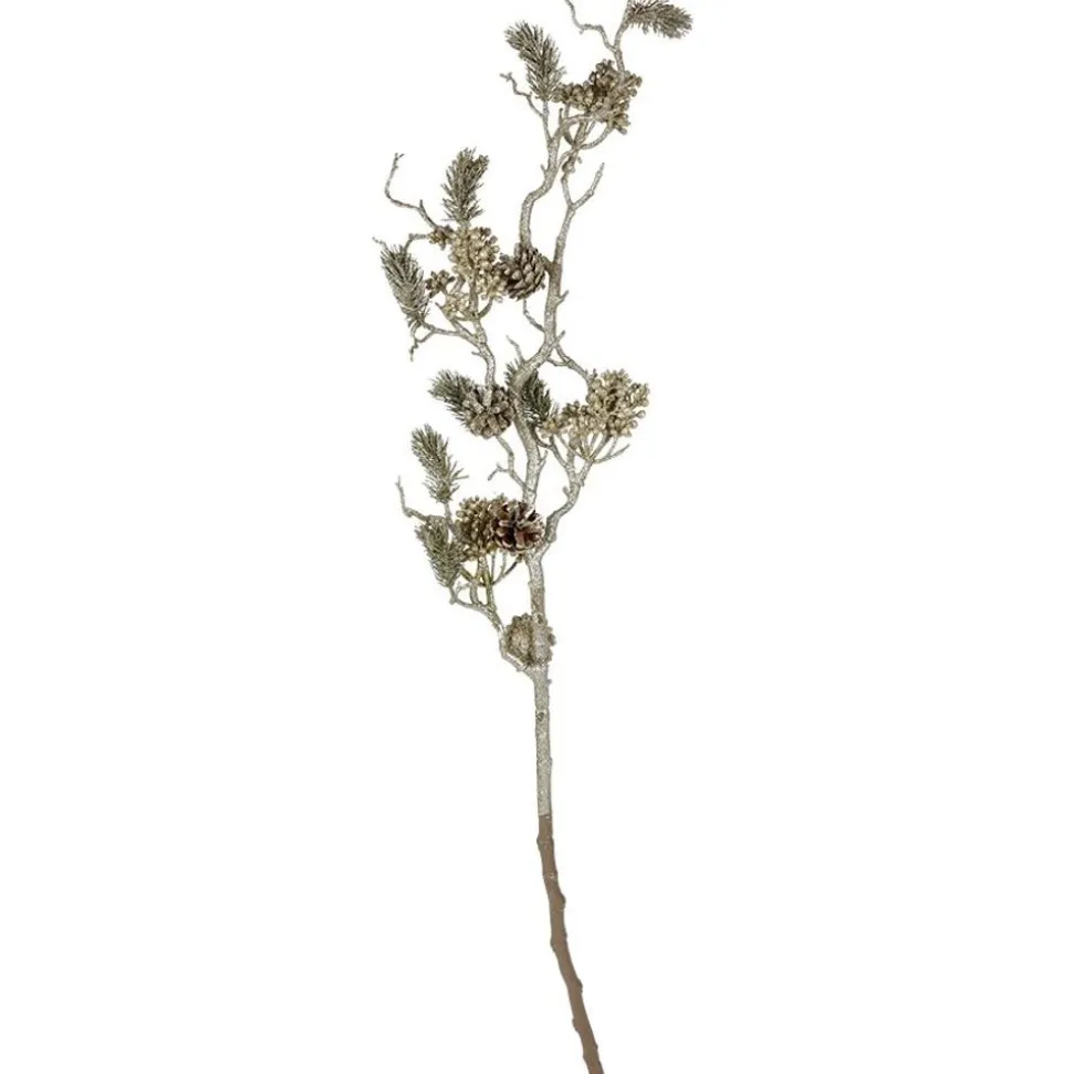 Glitzerzweig Mit Tannenzapfen Und Beeren 100Cm