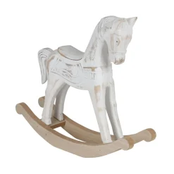 Groses Deko-Schaukelpferd Aus Holz White-Washed
